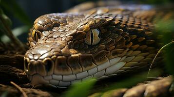 Nahansicht Foto von ein Python suchen im ihr Lebensraum. generativ ai