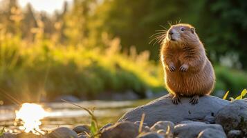 Nahansicht Foto von ein Tasche Gopher suchen im ihr Lebensraum. generativ ai