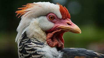 Nahansicht Foto von ein Muscovy Ente suchen irgendein Richtung. generativ ai