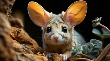 Nahansicht Foto von ein Wüste Springmaus suchen irgendein Richtung im das Wüste. generativ ai