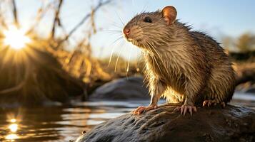 Nahansicht Foto von ein Stock Ratte suchen im ihr Lebensraum. generativ ai