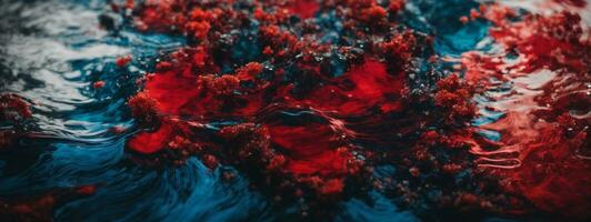 Acryl Blau und rot Farben im Wasser. Tinte Fleck. abstrakt schwarz Hintergrund.. ai generiert foto