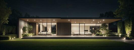 modern Haus mit Garten beim Nacht. ai generiert foto