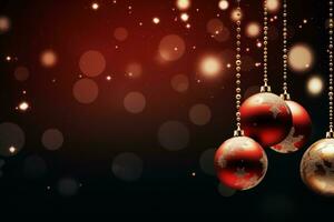 drei Weihnachten Ornamente hängend von Ketten. generativ ai foto