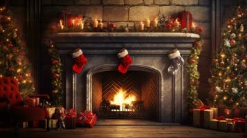 ausstrahlen Urlaub jubeln und Wärme mit diese schön vereinbart worden Weihnachten Szene. generativ ai foto