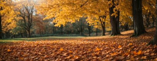 schön Herbst Landschaft mit. bunt Laub im das Park. fallen Blätter natürlich Hintergrund. ai generiert foto