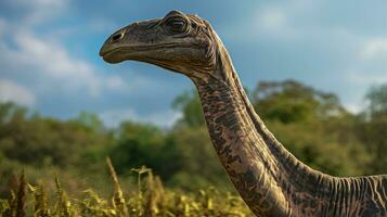 schließen oben von Brachiosaurus lange Nacken. generativ ai foto
