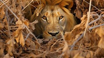 Meisterschaft von Verschleierung das Löwen Tarnung, ai generativ foto