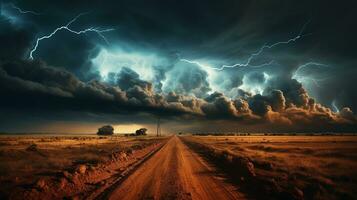 Sommer- Gewitter Blitz Streiks im der Natur Theater, ai generativ foto