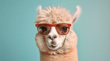 generativ ai, alpacadorable ein stilvoll Alpaka Sport Sonnenbrille foto