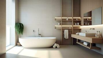generativ ai, Zen Minimalismus ein heiter und funktional Badezimmer Design foto