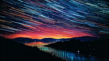 Neon- Star Wanderwege, ai generativ foto
