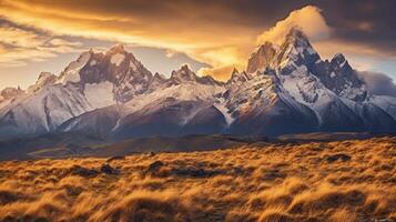 generativ ai, majestätisch Berge das Größe von hoch aufragend Berg reicht. foto