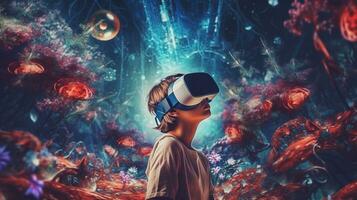 generativ ai, virtuell Reisende, erkunden das Immersiv Welt von virtuell Wirklichkeit foto