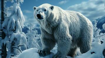 Arktis Majestät Polar- Bär im Schnee Wald foto