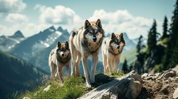 Berg Majestät Wölfe erobern das Spitzen foto