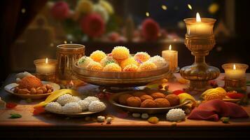 Diwali Freuden ein lecker Array von traditionell Süßigkeiten foto