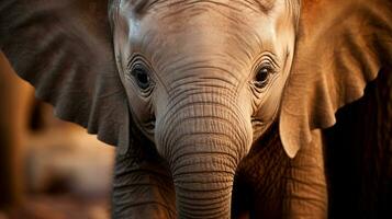 Unschuld enthüllt Baby Elefanten groß, zauberhaft Augen foto