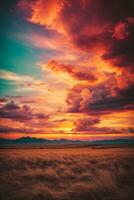 Hintergrund von bunt Himmel Konzept dramatisch Sonnenuntergang mit Dämmerung Farbe Himmel und Wolken. ai generiert foto