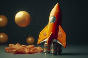Spielzeug Rakete nimmt aus Geschäft und Finanzen Erfolg Konzept. ai generativ foto