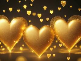 Hintergrund mit golden-funkelnd Herzen. generativ ai foto