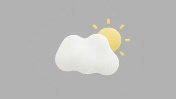 3D-Wolke und Sonnenuntergang auf einem pastellfarbenen Hintergrund isoliert. Rendern Sie weiche runde Cartoon flauschige Wolkensymbol. 3D geometrische Formen foto