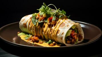 Foto von vegan Burrito wie ein Gericht im ein hochwertig Restaurant. generativ ai