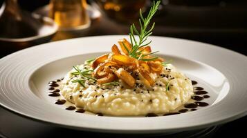 Foto von Trüffel Risotto wie ein Gericht im ein hochwertig Restaurant. generativ ai