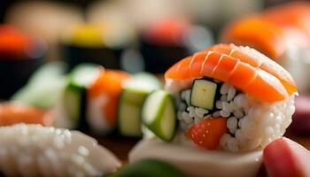 ai generiert Fachmann Fotografie von ein Sushi foto