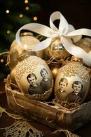 Jahrgang handgemacht Weihnachten Ornamente nostalgisch gefertigt Hinzufügen ein zeitlos berühren zu Urlaub Feierlichkeiten foto