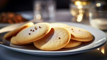 Foto von Zucker Kekse wie ein Gericht im ein hochwertig Restaurant. generativ ai