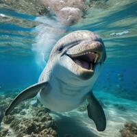 Delfin Schwimmen im Blau Ozean foto