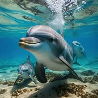 Delfin Schwimmen im Blau Ozean foto