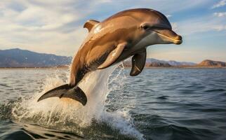 Delfin Schwimmen im Blau Ozean foto