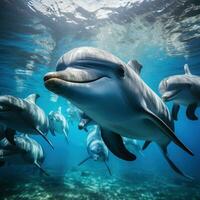 Delfin Schwimmen im Blau Ozean foto