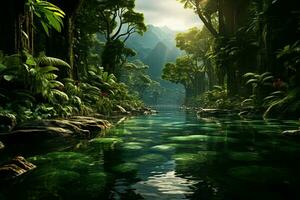 Smaragd Grün Regenwald wimmelt es mit Leben und Schönheit. ai generiert foto