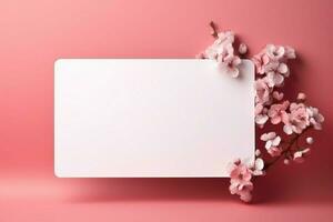 heiter Eleganz Weiß Karte gegen Pastell- Rosa, bereit zum persönlich Ausdrücke. ai generiert foto