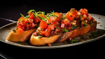 Foto von Bruschetta wie ein Gericht im ein hochwertig Restaurant. generativ ai