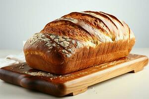 Nährstoff Reich ganze Weizen Brot auf ein knackig Weiß Hintergrund ai generiert foto