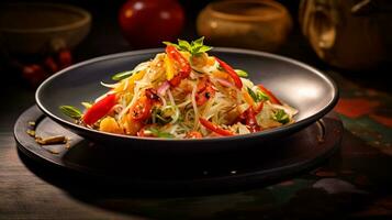 Foto von Grün Papaya Salat wie ein Gericht im ein hochwertig Restaurant. generativ ai