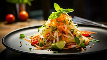 Foto von Grün Papaya Salat wie ein Gericht im ein hochwertig Restaurant. generativ ai