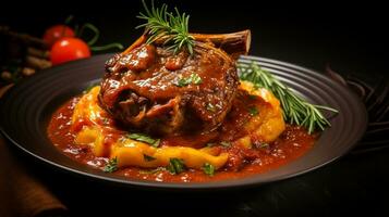 Foto von Lamm Schaft osso buco wie ein Gericht im ein hochwertig Restaurant. generativ ai