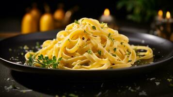 Foto von Zitrone Knoblauch Butter Pasta wie ein Gericht im ein hochwertig Restaurant. generativ ai