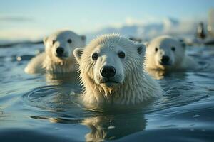 makellos Weiß Eisberge schweben majestätisch im das Polar- Meere. ai generiert foto