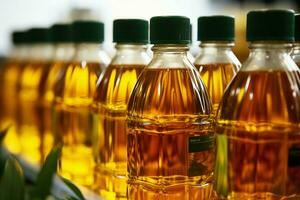 Öko freundlich Palme Öl Flasche Muster im ein Supermarkt, fördern nachhaltig Einkaufen ai generiert foto