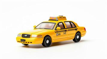 Anzeigen ein 3d Miniatur Taxi. generativ ai foto