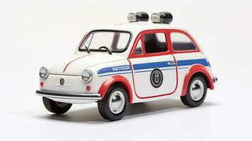 Anzeigen ein 3d Miniatur Polizei Wagen. generativ ai foto