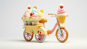 Anzeigen ein 3d Miniatur Eis Sahne Fahrrad. generativ ai foto