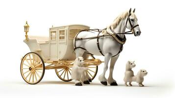 Anzeigen ein 3d Miniatur Pferd und Wagen. generativ ai foto