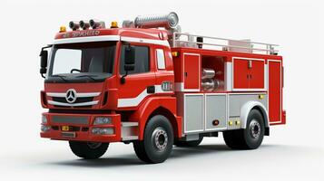 Anzeigen ein 3d Miniatur Feuerwehrauto. generativ ai foto